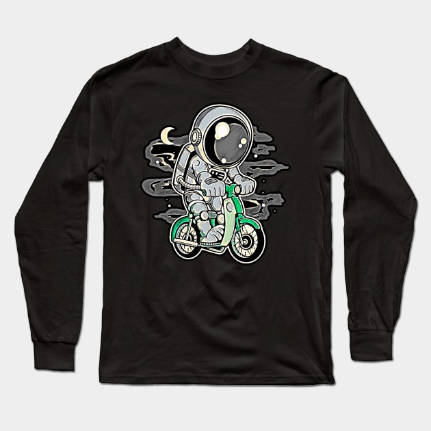 Astronaut Classic Motorbike • Funny And Cool Sci-Fi Cartoon Drawing Design Great For Any Occasion And For Everyone Long Sleeve T-Shirt by TeesHood